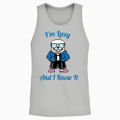 Sans Skeleton Cool Pixel Art I'm Lazy and I Know It Unisex Tank Top - Ash