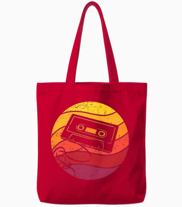 Cassette Retro Style Vintage Tote Bags - Red