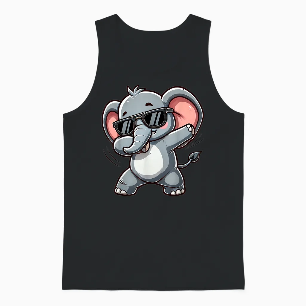 Elephant Dabbing | Cute Elephant Dancing with Elephant Motif T-Shirt, Black Unisex Tank Top in Black