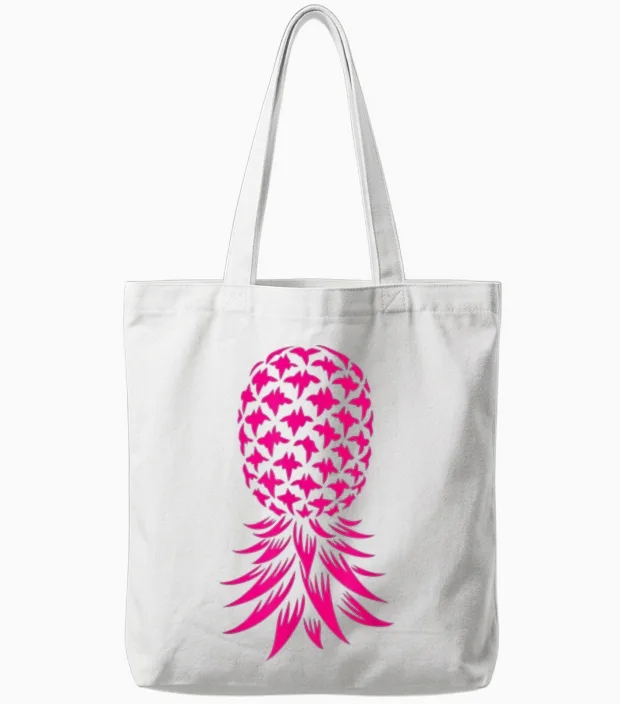 Rosa Umgedrehte Ananas Tote Bags in White