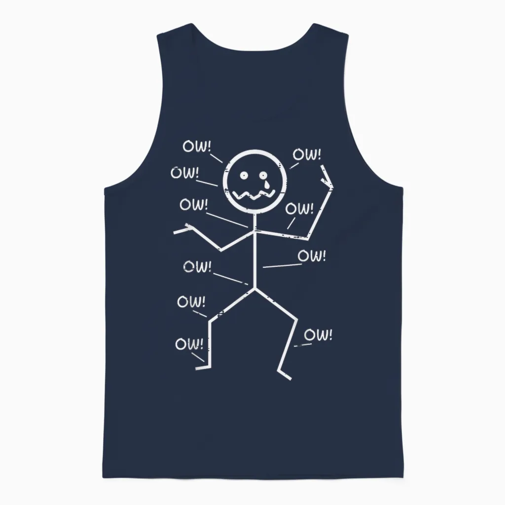 Crying Stickman Ow Ow Funny Pain Meme Humor Men Women Unisex Tank Top in Navy