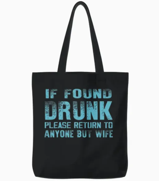 Men's Funny Drinking Tote Bags in Black