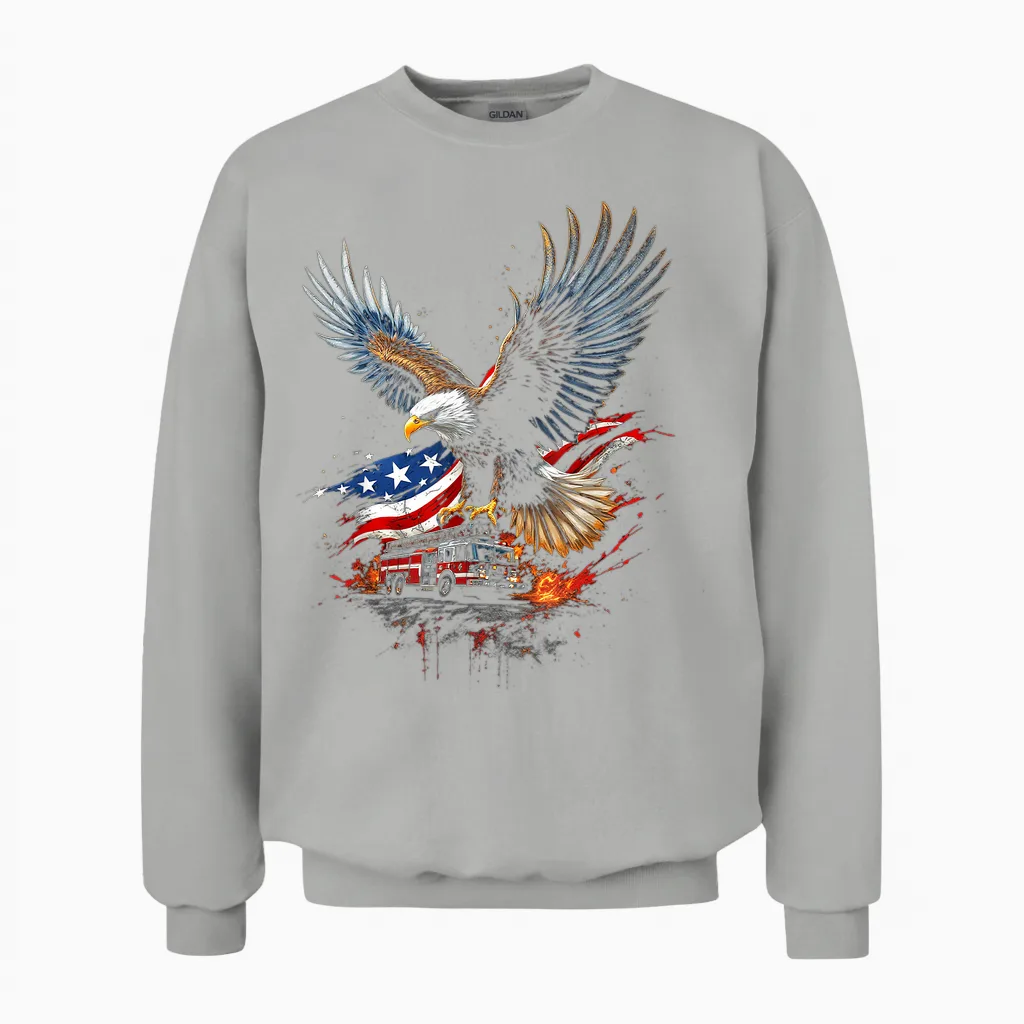 Camion De Pompier Aigle Patriotique Unisex Sweatshirt in Ash