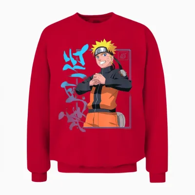 Naruto Shippuden Naruto Kanji Frame Colorful Anime Unisex Sweatshirt - Red