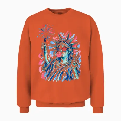 Statue of Liberty Blowing Bubble Women Patriotic 4th of July Unisex Sweatshirt - Orange