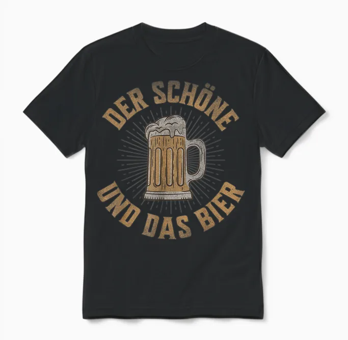 T-Shirt with German Text "der Schöne Und Das Bier - Bierliebhaben" (german, Black Unisex T-Shirt in Black