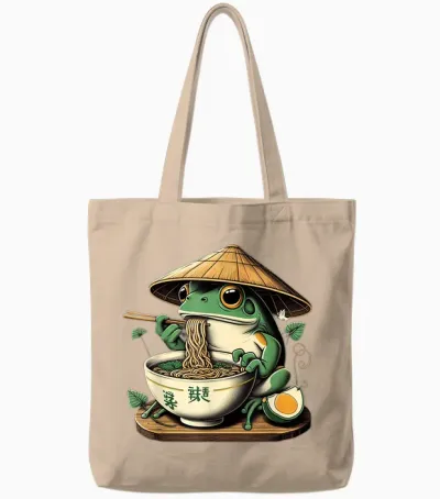 Frog Eating Ramen Kawaii Neko Japanese Noodles Anime Lovers Tote Bags - Natural