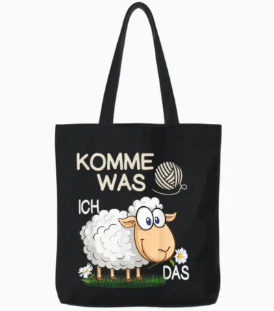 Komme Was Wolle Ich Schaf Das Lustiges Schaf Tote Bags - Black