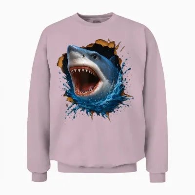 Toller Weißer Hai, Zerrissener Stoff, Lustige 3d-Grafik Unisex Sweatshirt - Light Pink