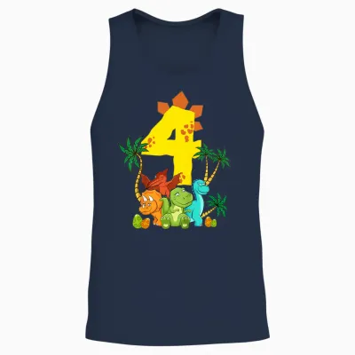 Children's 4 Years Birthday Boy Dinosaur Party Dino I Am 4 T-Shirt, Black Unisex Tank Top - Navy