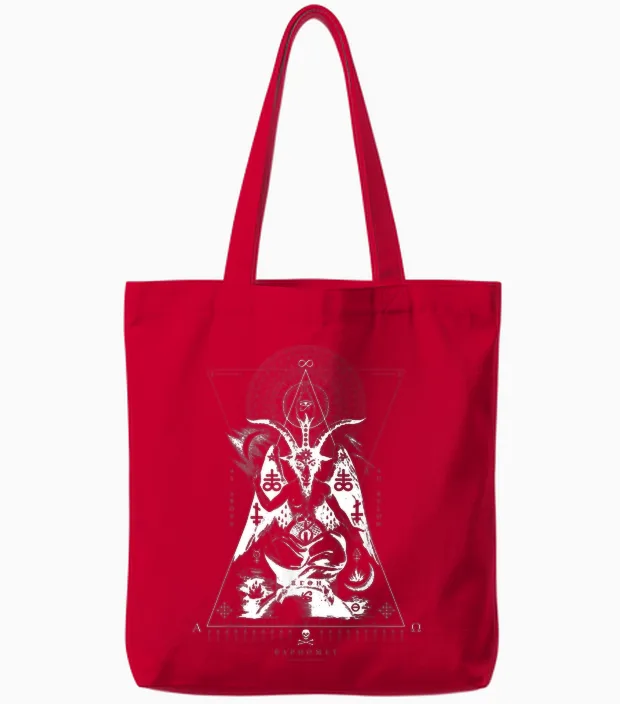 Baphomet - as Above So Below - Occult Sacred Geometry T-Shirt, Black Tote Bags in Red
