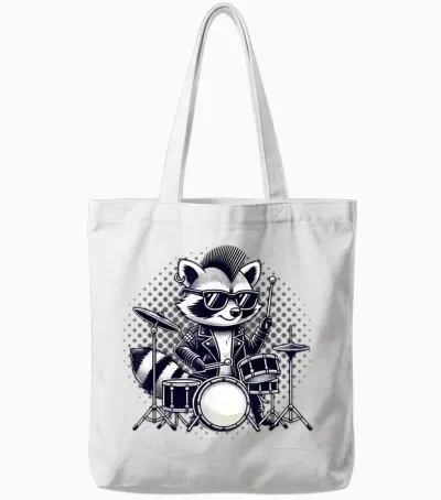 Drummer & Drums | Musician, Music | Boys, Funny Raccoon T-Shirt, Black, S Tote Bags - White