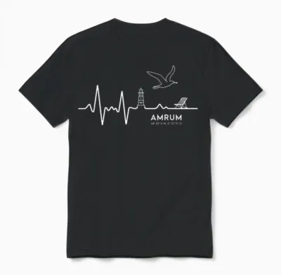 Amrum Nordsee Leuchtturm Möwe Herzschlag Reise Liebe Unisex T-Shirt - Black