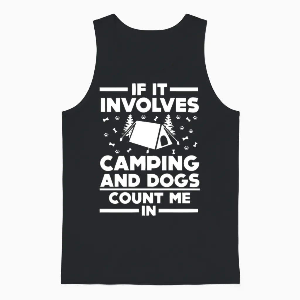Camping and Dogs Unisex Tank Top in Black