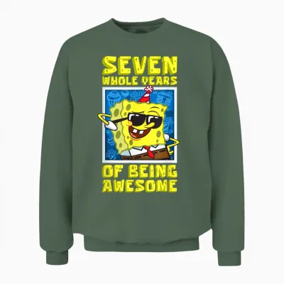 Mademark X Spongebob Squarepants - Spongebob Seven Years of Being Awesome Boy 7th Birthday Gift Unisex Sweatshirt - Military Green