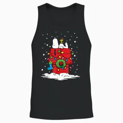 Peanuts Holiday Snoopy and Woodstock Stocking Unisex Tank Top - Black