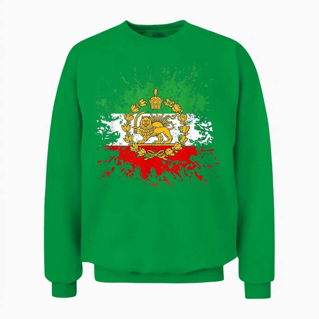 Iran Lion Sun Flag Iran Persian Shir O Khorshid Unisex Sweatshirt in Irish Green