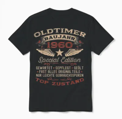 Geschenk Zum 66. Geburtstag Jahrgang 1960 Oldtimer Lustiges Unisex T-Shirt - Black