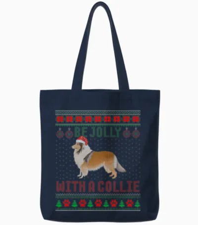 Dog Ugly Be Jolly with a Rough Collie Tote Bags - Navy