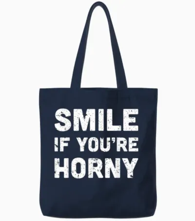 Smile if You're Horny Funny Adult Gag Gift Tote Bags - Navy