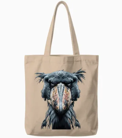 Majestic Shoebill Storks Portrait T-Shirt, Black Tote Bags - Natural