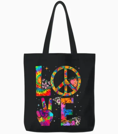 Peace Sign Love 60s 70s Tie Dye Hippie Costume Tote Bags - Black