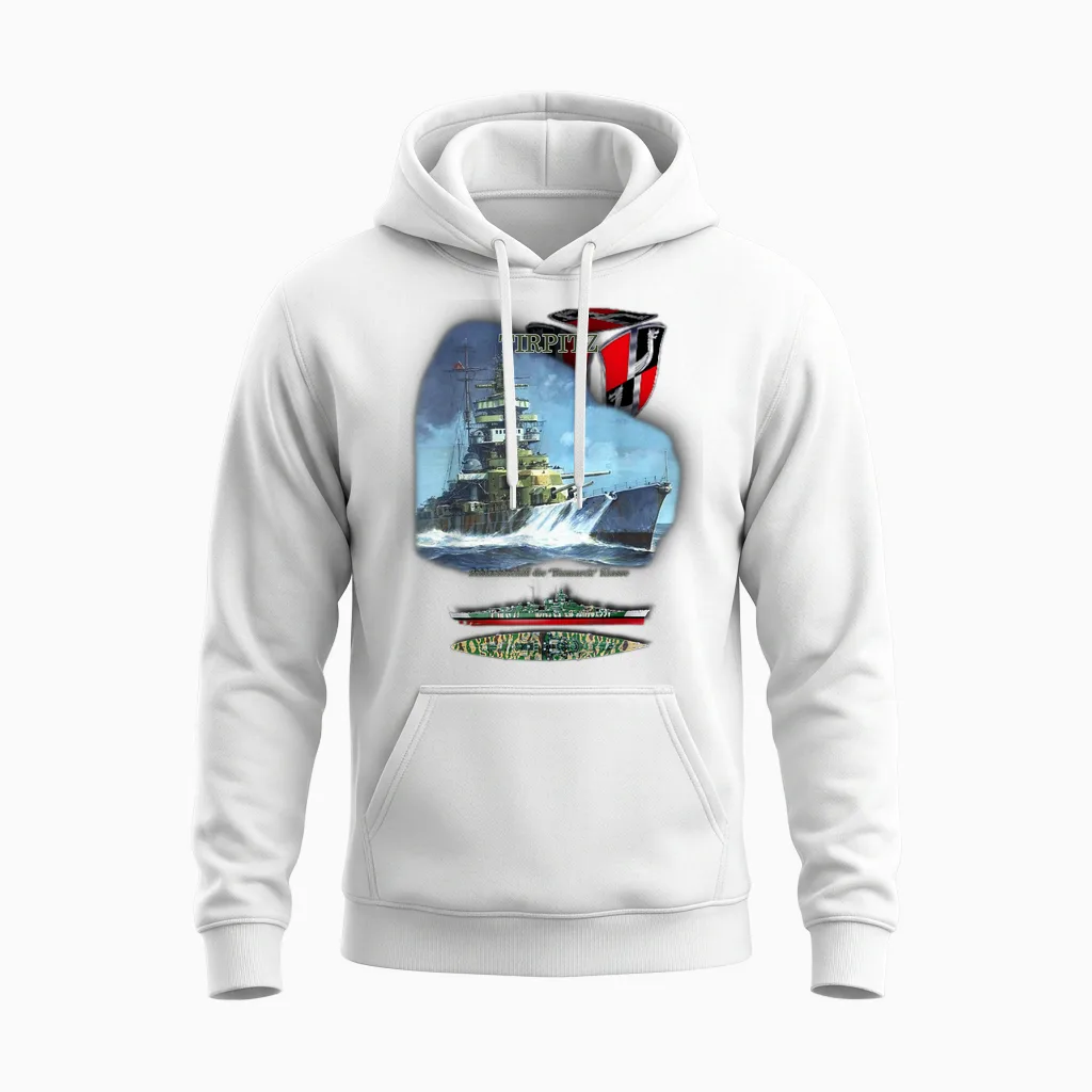 Geschenkidee Schlachtschiff „tirpitz“ T-Shirt, Unisex-Erwachsene, Schwarz, S, Kurzarm Unisex Hoodie in White