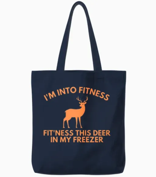 I'm into Fitness Fit'ness Deer in My Freezer Tote Bags in Navy