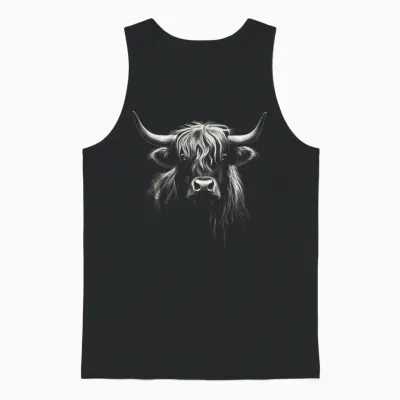 Highland Cow Farm Art Animal Drawing Graphic Highland Cow Unisex Tank Top - Black