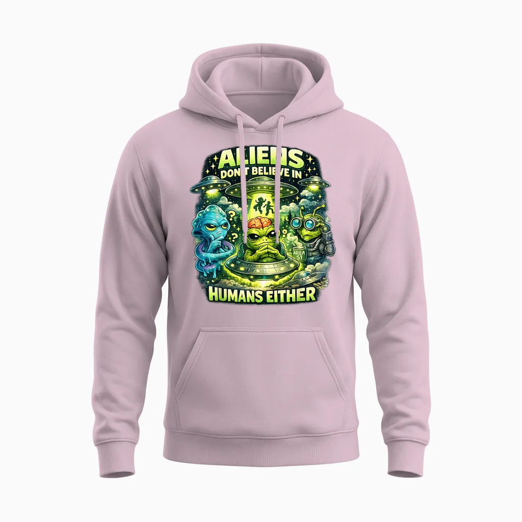 Funny Aliens Space Ufo Soucoupes Volantes Uap Unisex Hoodie in Light Pink