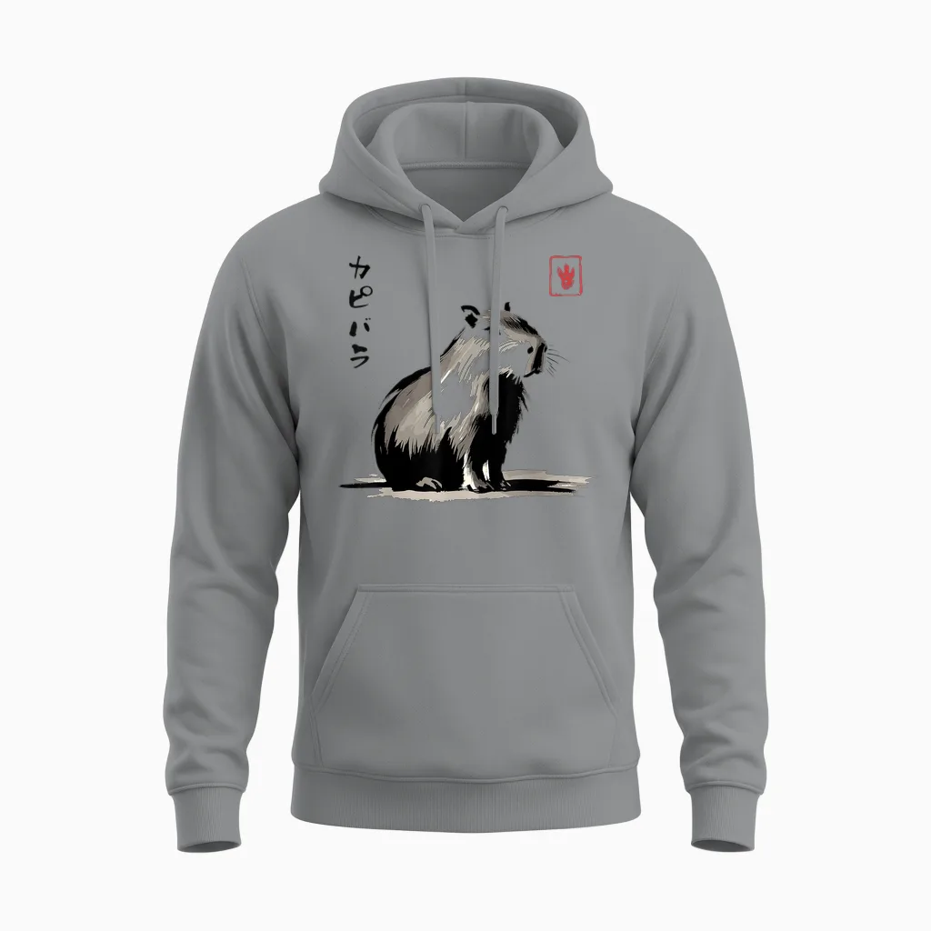 Kawaii Capybara Anime Japanisch Streetwear Lustig Capybara Unisex Hoodie in Sport Grey