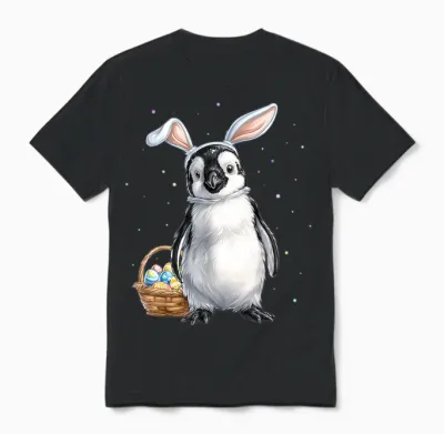 Pinguin Vogel Ostern Haseneier Hasenohren Niedlich Unisex T-Shirt - Black