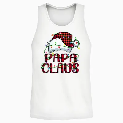 Papa Claus Shirt Christmas Lights Pajama Family Matching Unisex Tank Top - White