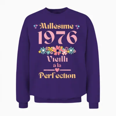 48 Ans Femme 1976 Idée Cadeau Anniversaire Drôle Humour Mama T-Shirt, Black, Female X-Small Unisex Sweatshirt - Purple