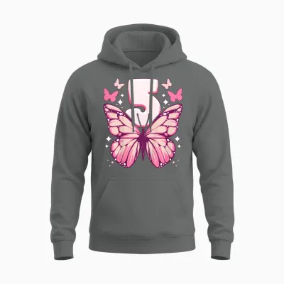 Geburtstag Mädchen 5 Jahre, Schmetterlinge Und Nummer 5 Unisex Hoodie - Graphite Heather