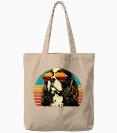 Cavalier King Charles Spaniel Dad Sunset Retro Dog Lover Pour Hommes Tote Bags - Natural
