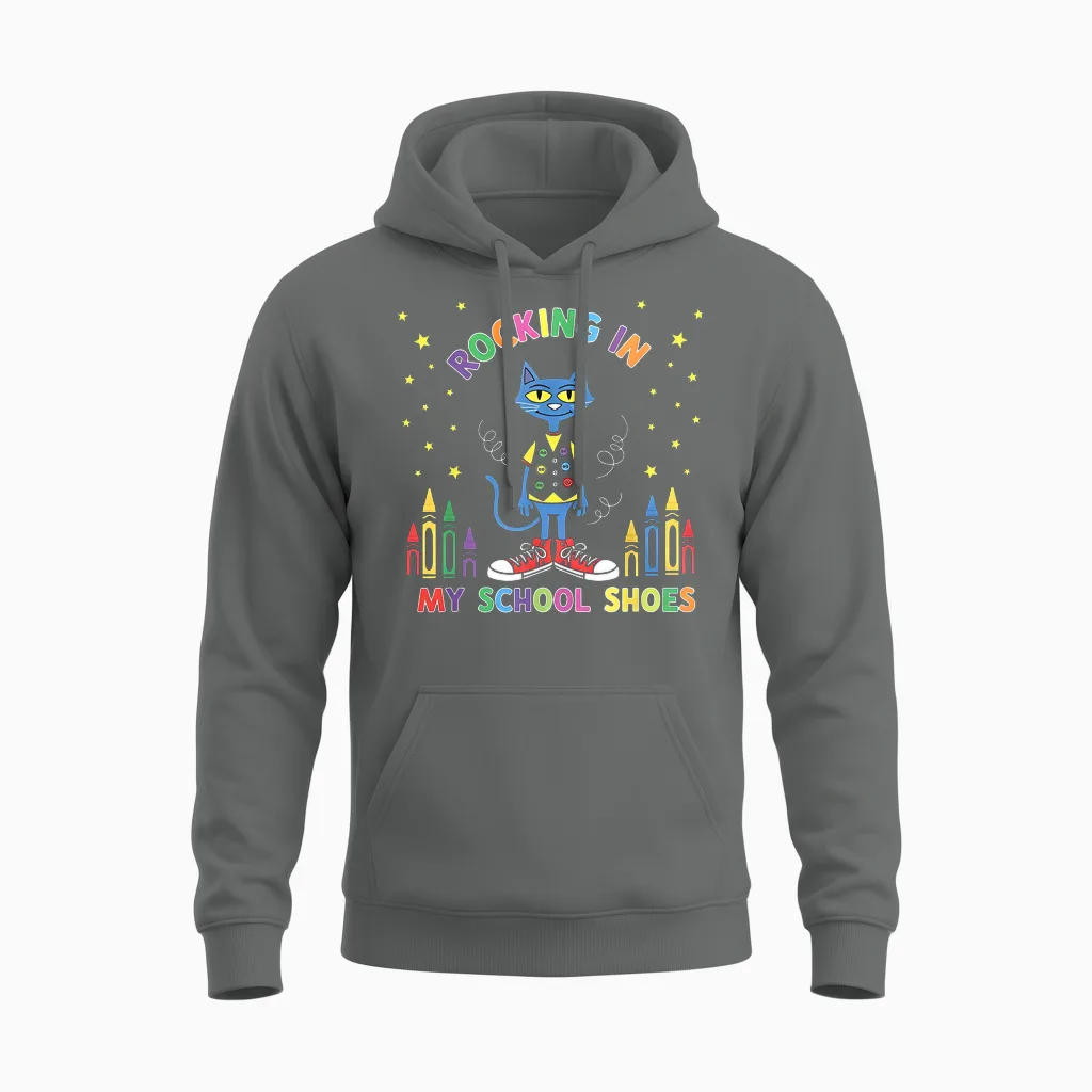 Cat Rocking in My School Shoes Funny Back to School Unisex Hoodie in Graphite Heather