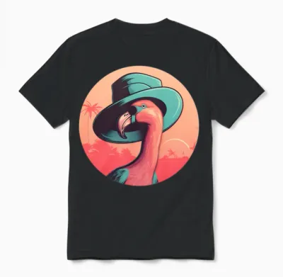 Flamingo Lovers Retro Style Unisex T-Shirt - Black