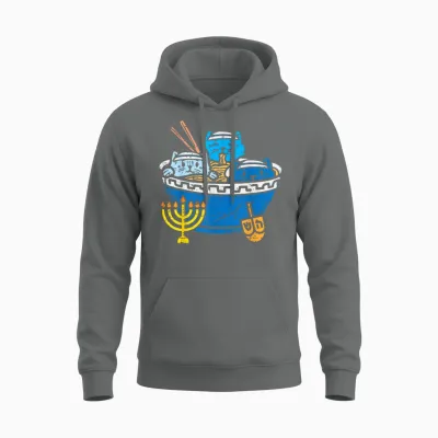 Jewish Cats Ramen Kitten Anime Hanukkah Pajamas Chanukah Pjs Unisex Hoodie - Graphite Heather