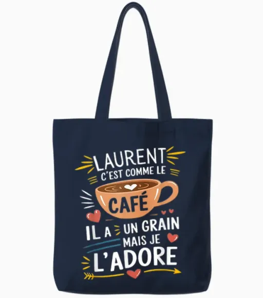 Laurent Comme Le Café Funny Gift T-Shirt, Black, S Tote Bags - Navy