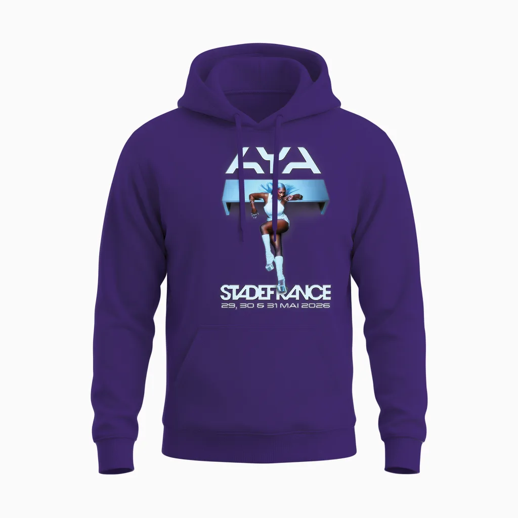 Aya Nakamura Merch Officiel Tournée Stade De France 2026 T-Shirt Haut De Gamme Unisex Hoodie in Purple