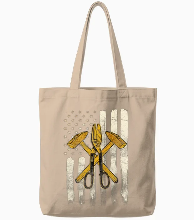 Sheet Metal Worker on Back Of Tote Bags in Natural