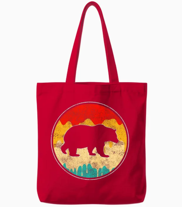 Bear Retro Wildlife Tote Bags in Red