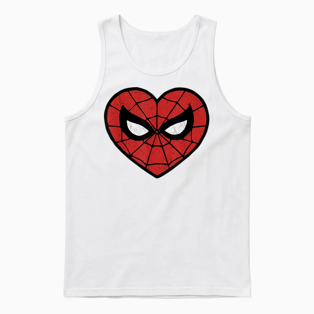 Marvel Spider-Man Heart Logo Valentine's Day T-Shirt Face Mask Unisex Tank Top in White