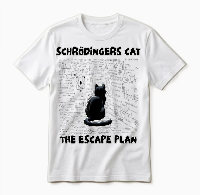 Quantum Physics Teacher Schrödinger's Cat the Escape Plan Unisex T-Shirt in White