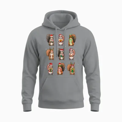 Squirrels Christmas Lights Decor Funny Squirrel Lover Pajama Unisex Hoodie - Sport Grey