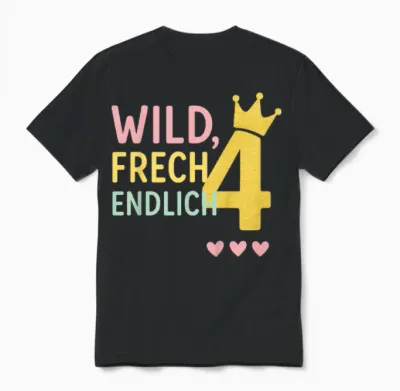 Wild Frech Endlich 4 Mädchen Geburtstag Unisex T-Shirt - Black