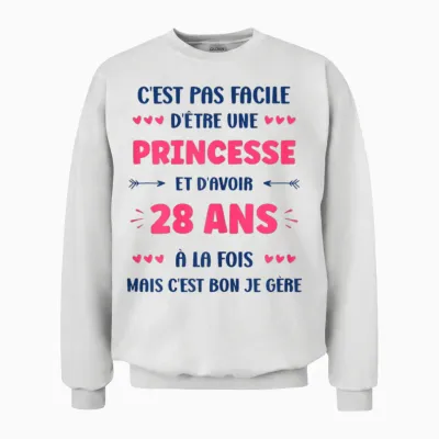 Funny Girl 28 Years Funny Princess Birthday 28 Years T-Shirt, White, Female X-Small Unisex Sweatshirt - White