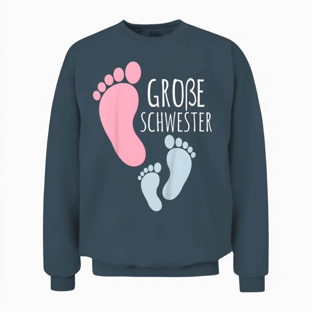 Kinder Große Schwester Kleiner Bruder Fußabdrücke Große Schwester Unisex Sweatshirt in Dark Heather