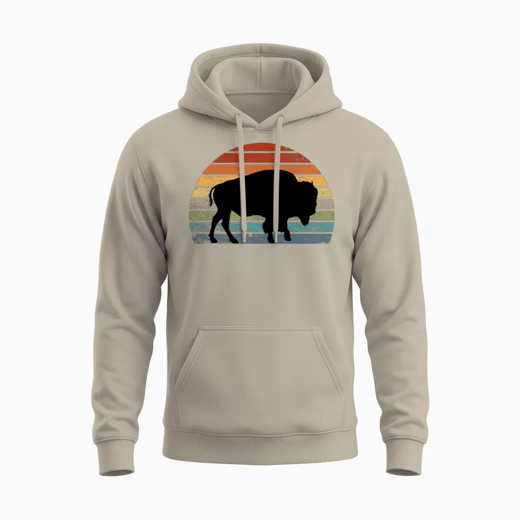 Bison Retro Unisex Hoodie in Sand